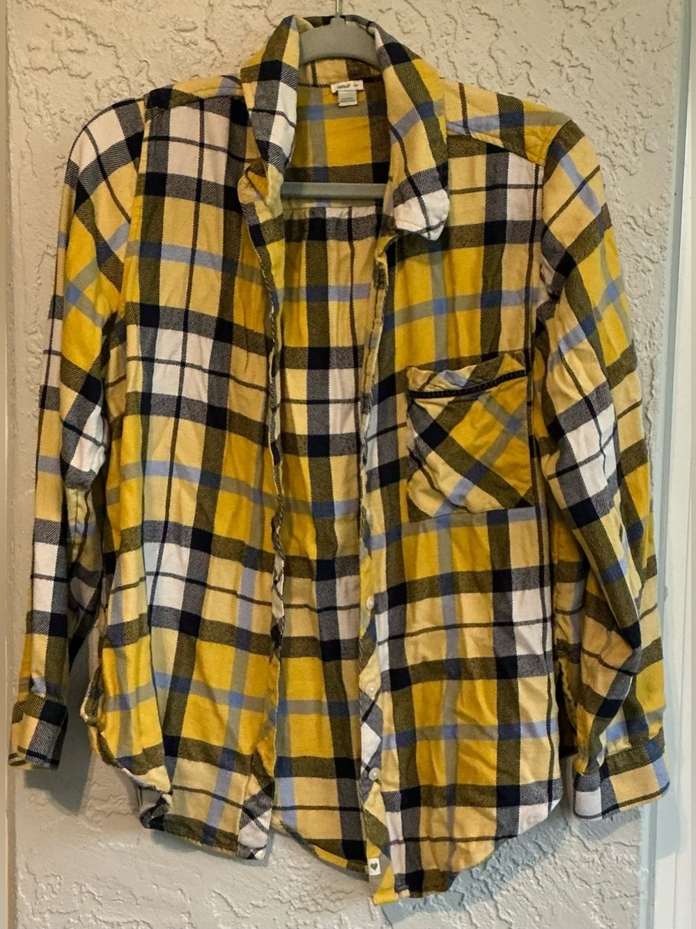 Aerie Yellow and Navy Blue Plaid Button-Up